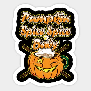 Pumpkin Spicy Spice Latte in a Jack-O-Lantern with Cinnamon Sticks Sticker